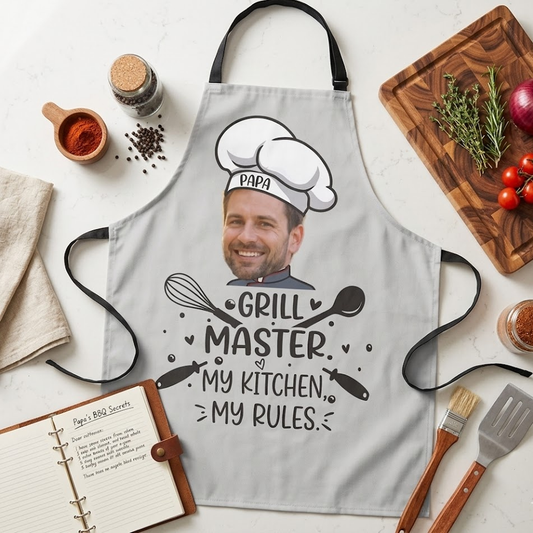Grill Master My Kitchen My Rules Apron – Funny BBQ Cooking Apron for Dad