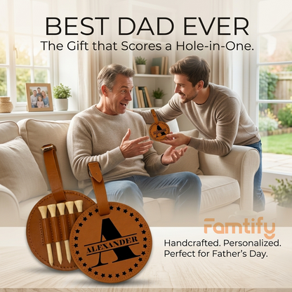 Custom Name Golf Bag Tag for Dad – Personalized Leather Gift