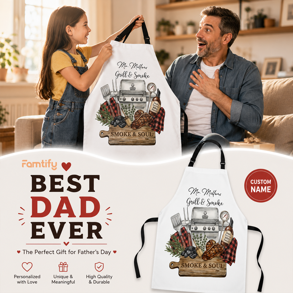 Grill and Smoke Apron – Funny BBQ Smoker Cooking Gift for Dad