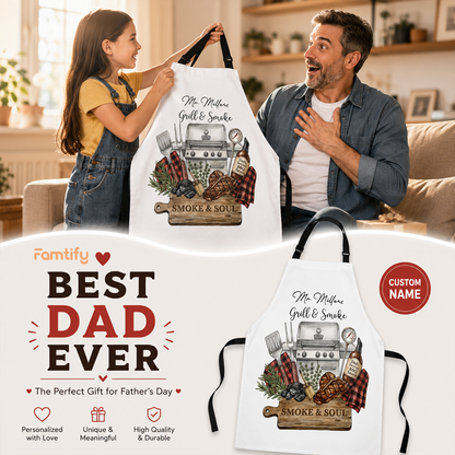 Grill and Smoke Apron – Funny BBQ Smoker Cooking Gift for Dad