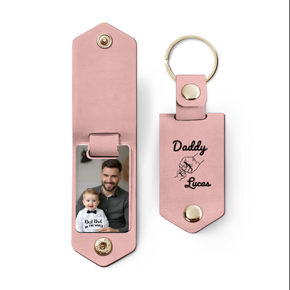 Personalized Leather Photo Keychain with Engraved Tag – Custom Memory Gift for Dad – Father’s Day Keepsake Keychain