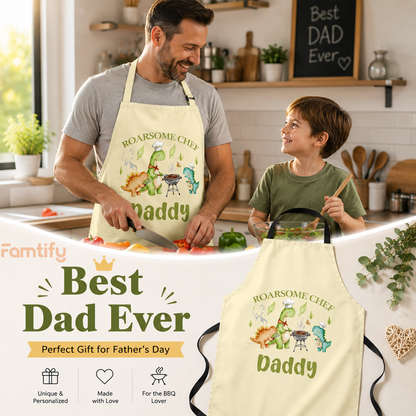 Roarsome Chef Daddy Custom Apron – Personalized Dinosaur Cooking Apron for Dad
