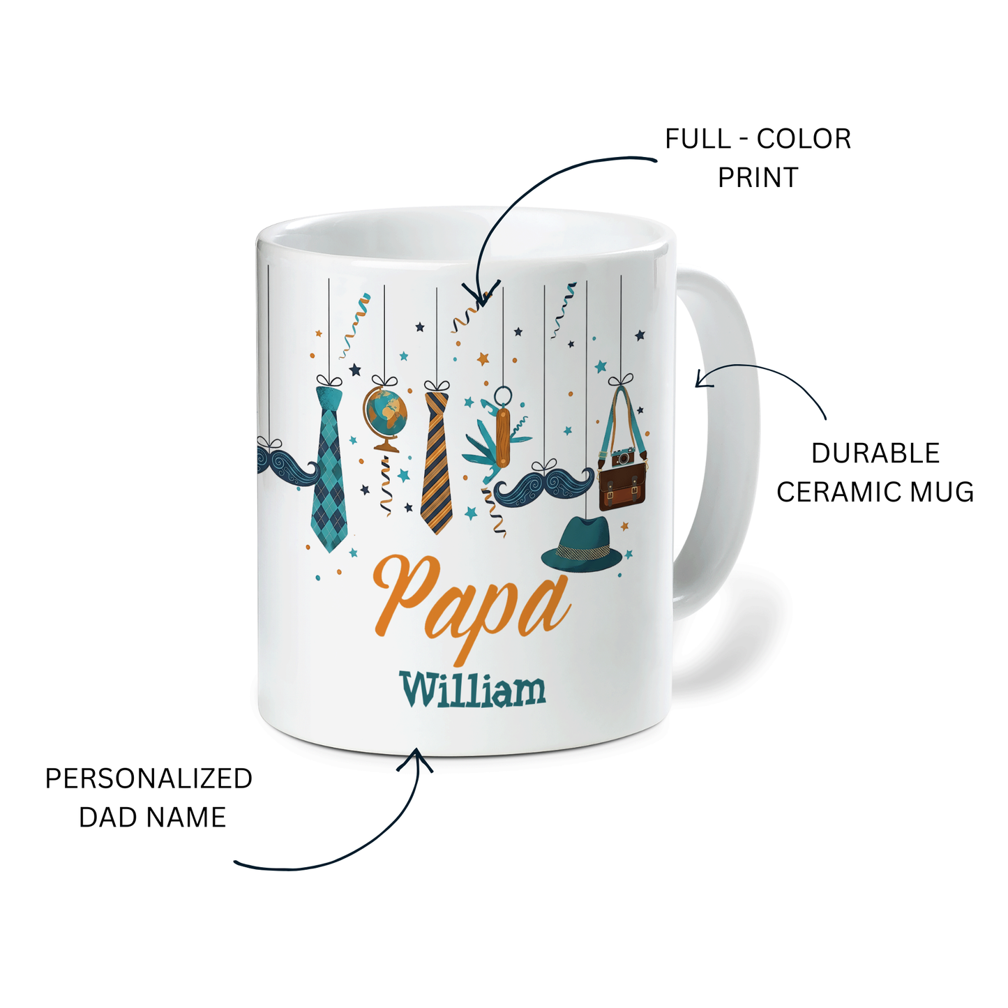 Personalized Papa Mug with Name – Father’s Day Gift Coffee Cup for Dad, Custom Name Mug for Papa, Birthday Gift for Father