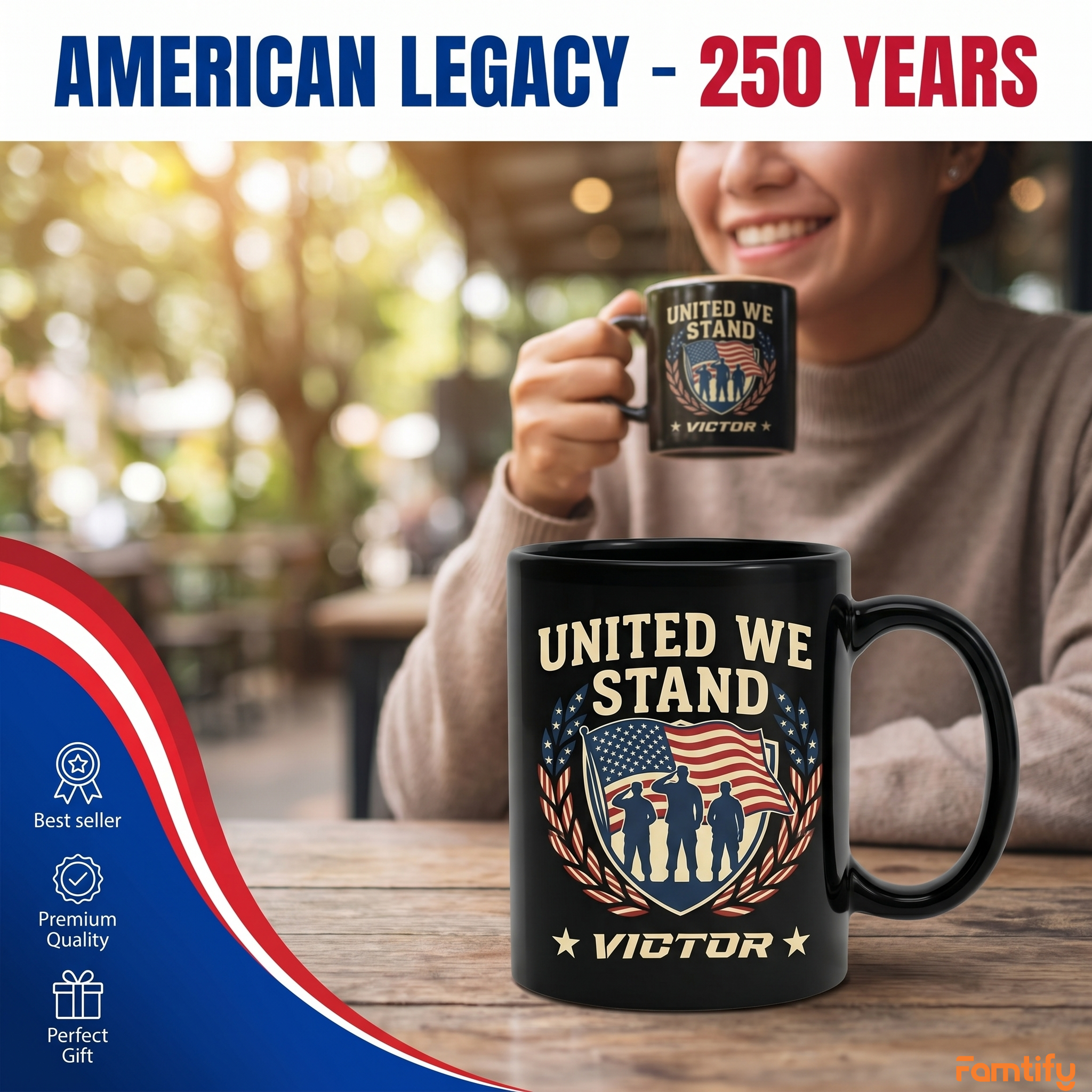 United We Stand Patriotic Veteran Black Mug – Personalized USA Military Tribute Mug