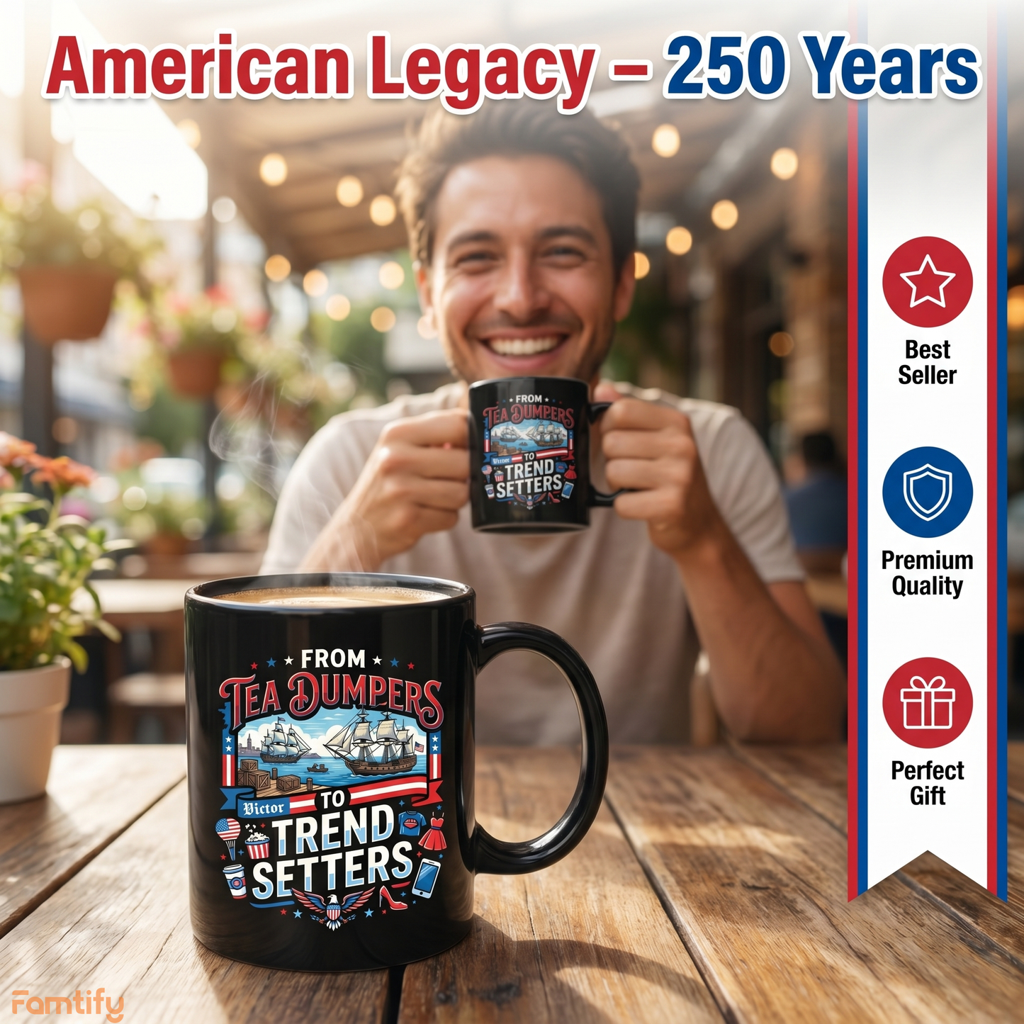 From Tea Dumpers to Trend Setters 250th Anniversary USA Black Mug – Personalized America 1776-2026 Mug