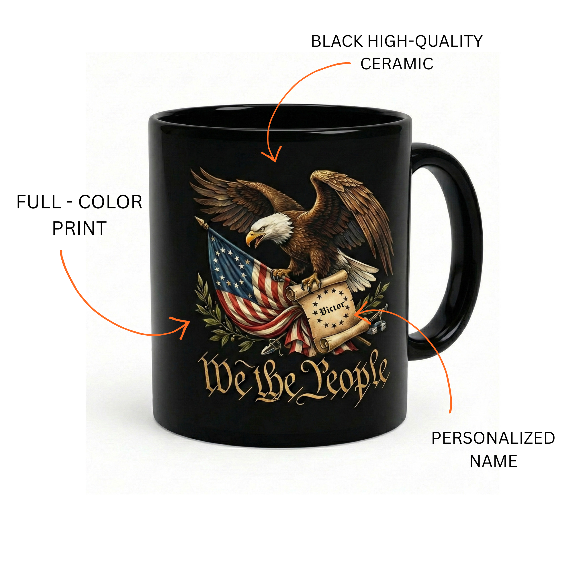 We The People 1776 Patriotic Eagle Black Mug – Personalized American Flag Freedom Mug