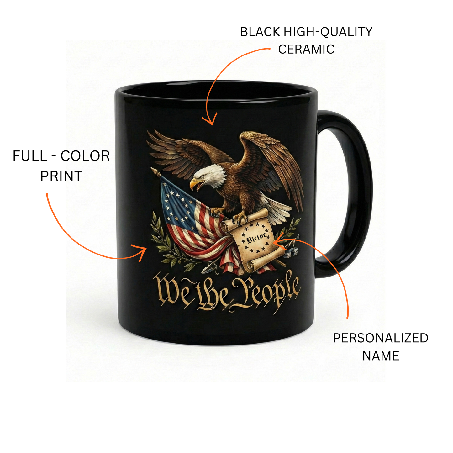 We The People 1776 Patriotic Eagle Black Mug – Personalized American Flag Freedom Mug