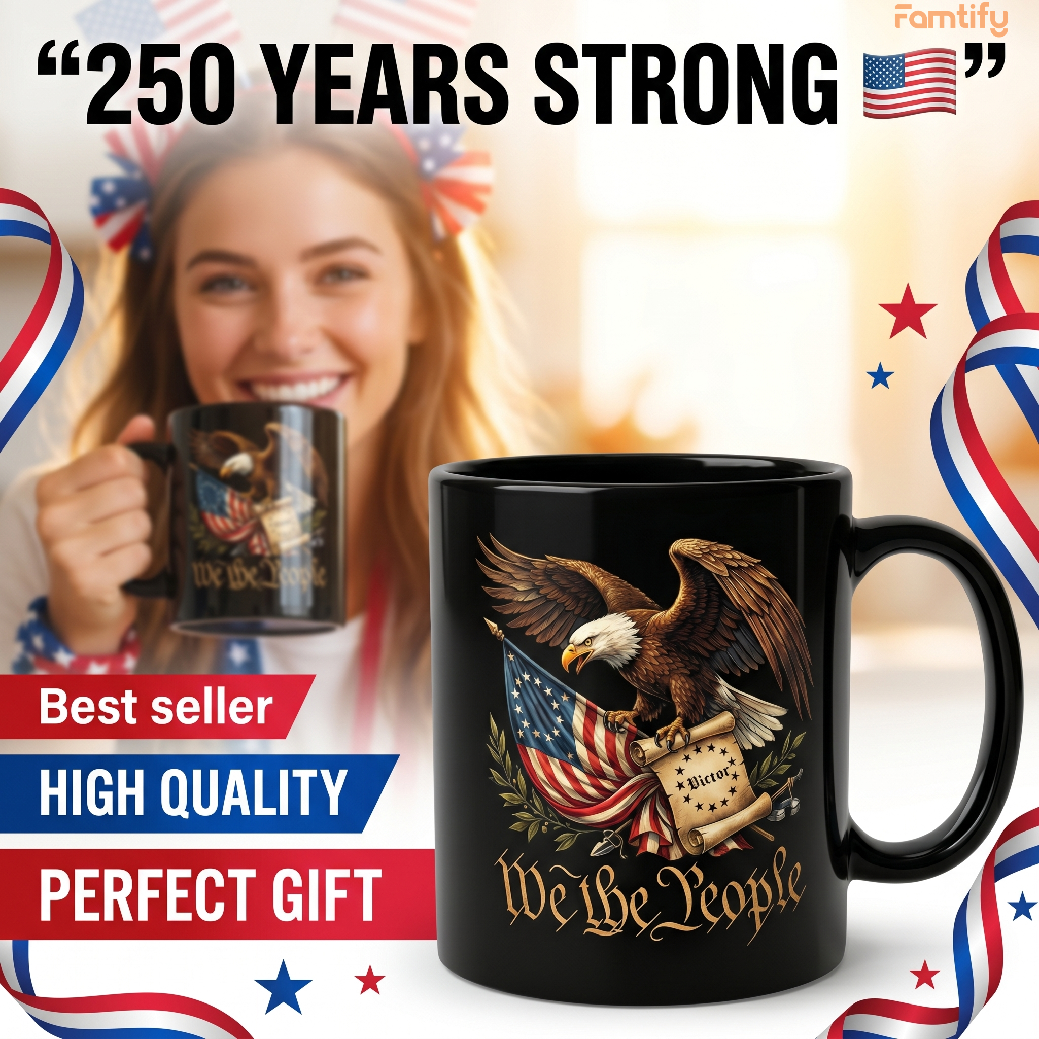 We The People 1776 Patriotic Eagle Black Mug – Personalized American Flag Freedom Mug