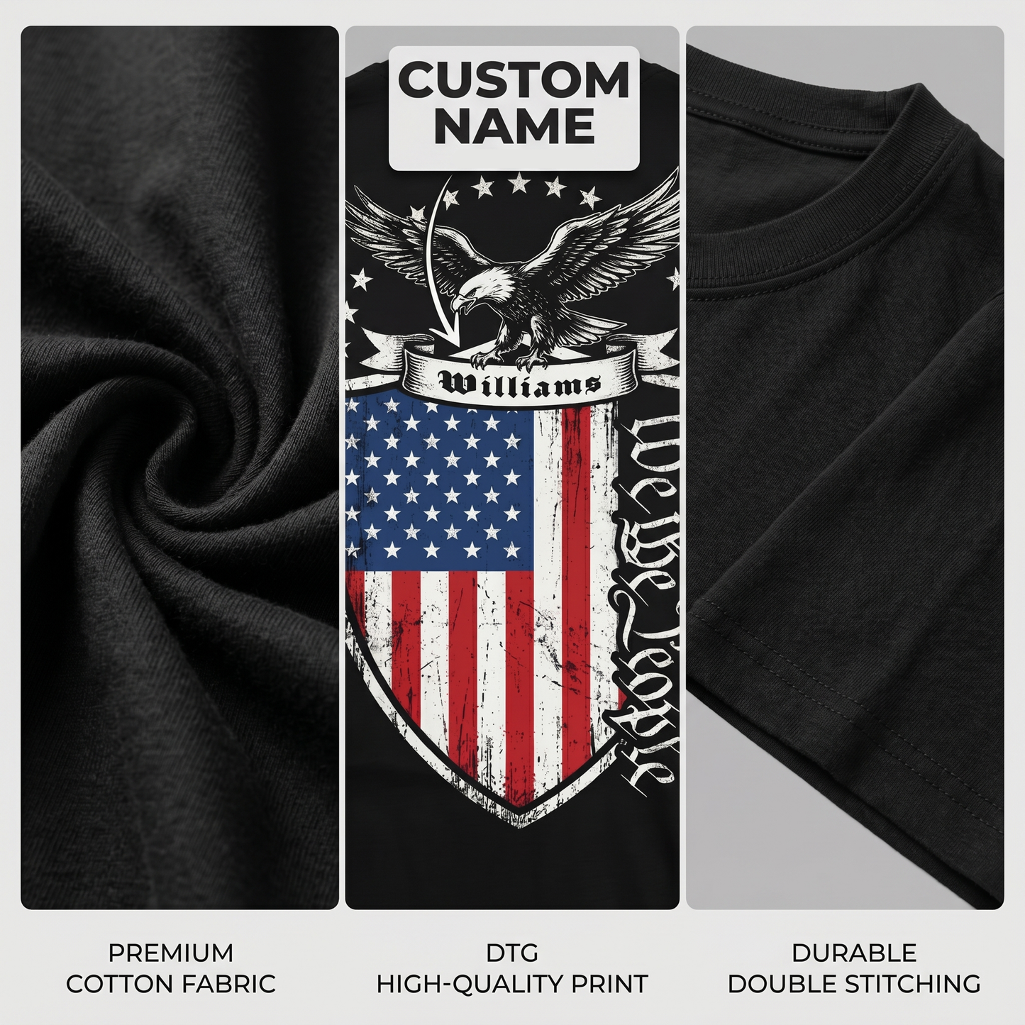 Personalized We The People USA 250 Years T-Shirt – Patriotic Eagle Shield Independence 1776–2026 Back Print Shirt