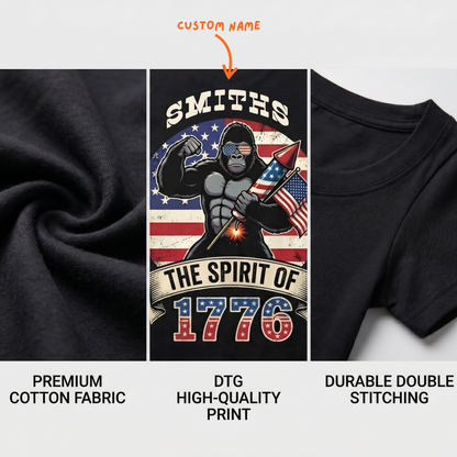 Personalized USA 250th Anniversary T-Shirt – Spirit of 1776 Patriotic Gorilla 4th of July Shirt 2026