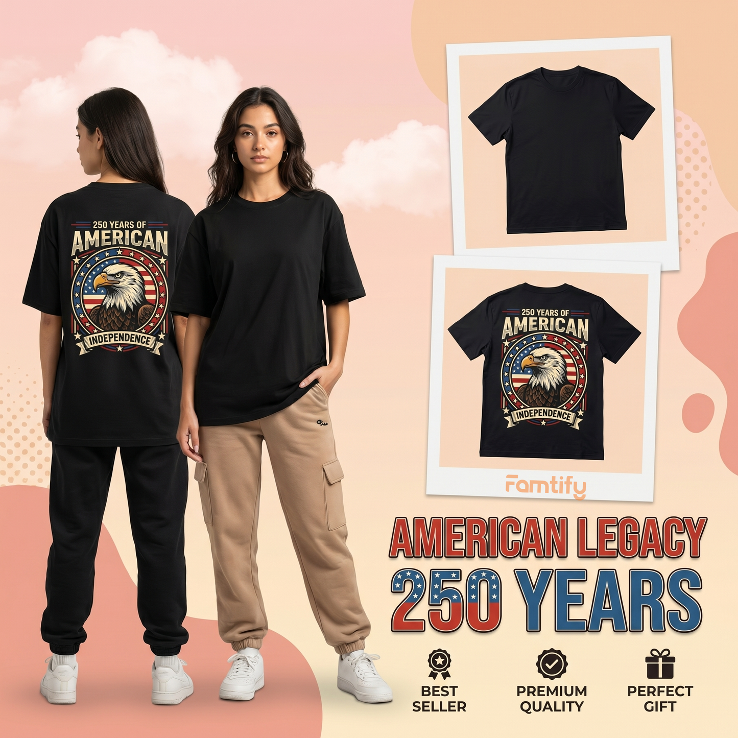 Personalized USA 250 Years Independence T-Shirt – Patriotic Eagle American Flag 1776–2026 Back Print Shirt
