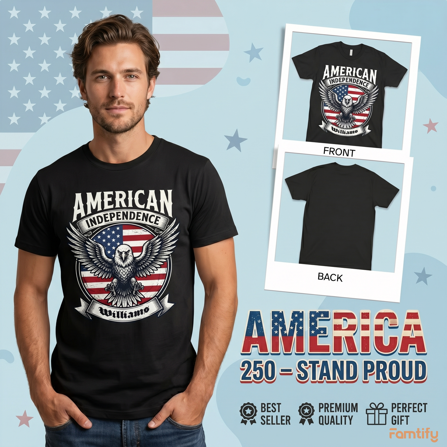 Personalized American Independence Eagle T-Shirt – USA 250 Years Anniversary 1776–2026 Patriotic Shirt