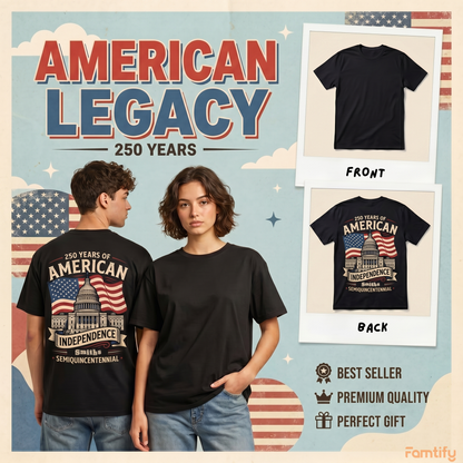 Personalized USA 250 Years Independence Back T-Shirt – American Flag Capitol Semiquincentennial 1776–2026 Shirt