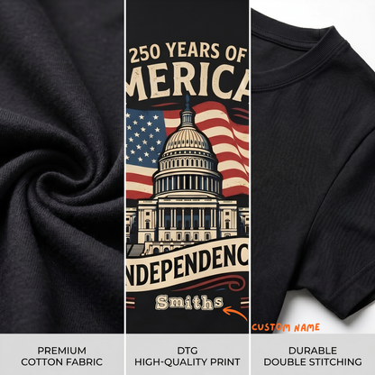 Personalized USA 250 Years Independence Back T-Shirt – American Flag Capitol Semiquincentennial 1776–2026 Shirt