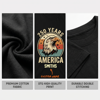 Personalized America 250 Years Vintage Eagle T-Shirt – Patriotic Retro USA 1776–2026 Anniversary Shirt