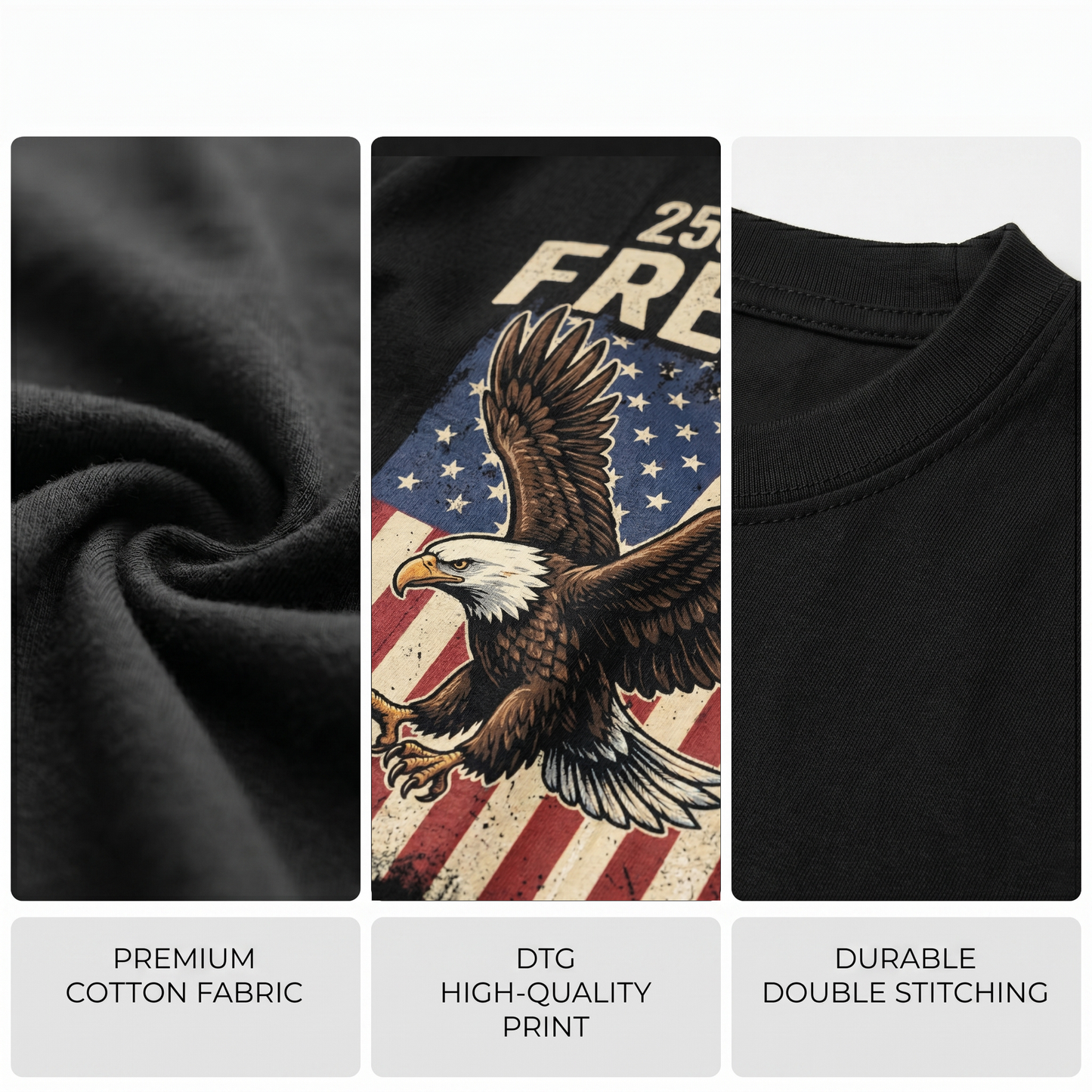 250 Years of Freedom Eagle Shirt 1776–2026 – Patriotic USA Flag Back Print Personalized Name Tee