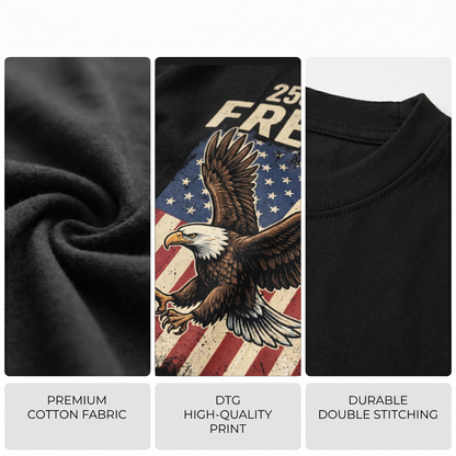 250 Years of Freedom Eagle Shirt 1776–2026 – Patriotic USA Flag Back Print Personalized Name Tee