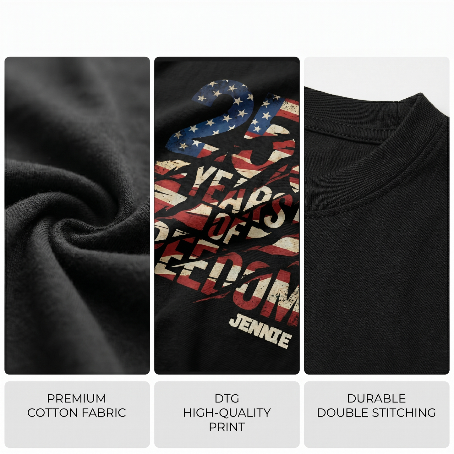 250 Years of Freedom Shirt – USA Flag Distressed Back Print 4th of July 2026 Personalized Name Tee