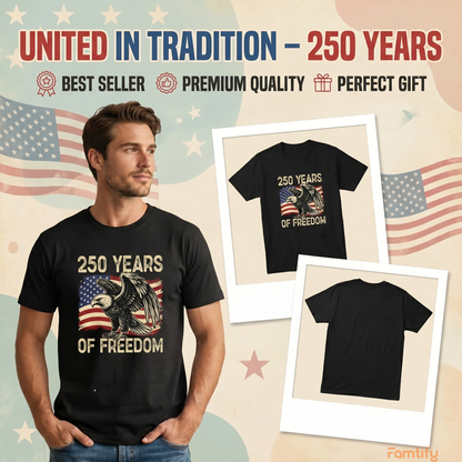 250 Years Of Freedom USA Eagle Flag Shirt Personalized Name Patriotic 4th Of July Tee