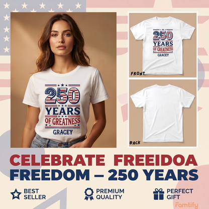 250 Years of Greatness USA Flag Patriotic 1776-2026 Anniversary Shirt
