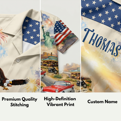 Celebrate 100 Years of Road Route 66 and America 250th Anniversary Custom Car Photo Hawaiian Shirt