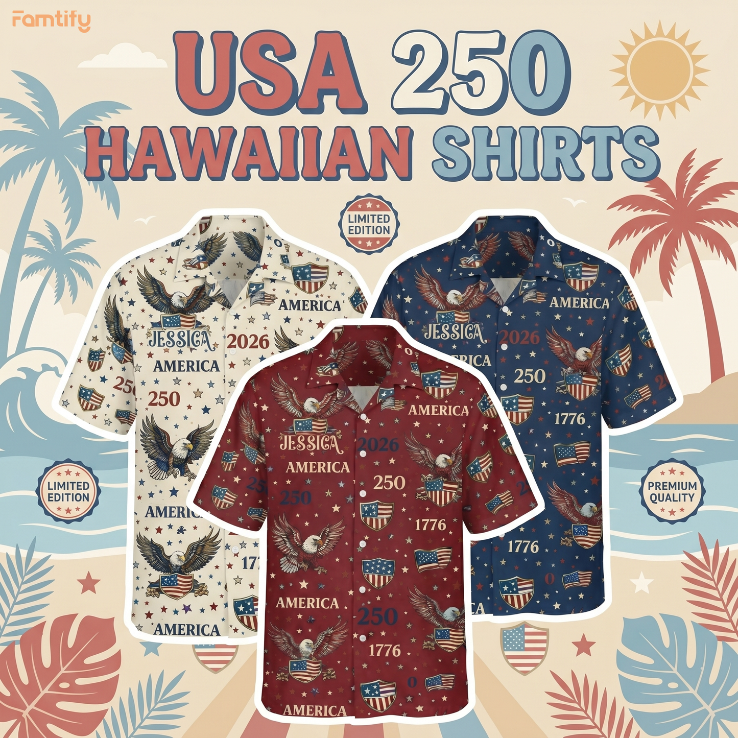 Celebrate America's 250th Anniversary Personalized Patriotic Hawaiian Shirt