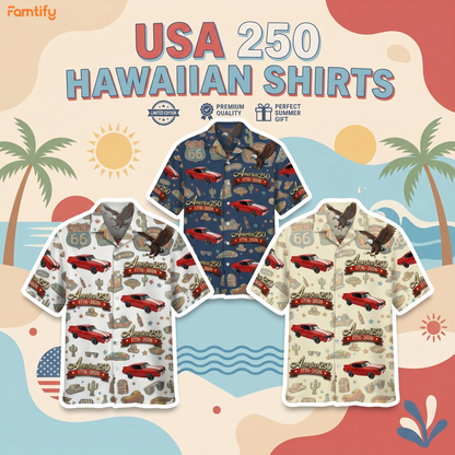 Custom Car Photo 100 Years of Route 66 and America 250th Anniversary Hawaii Shirt