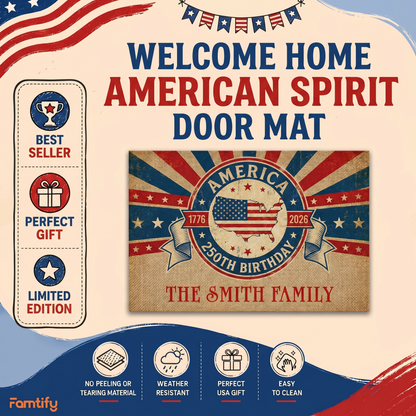 Personalized Family Name 250th Anniversary America Welcome Mat