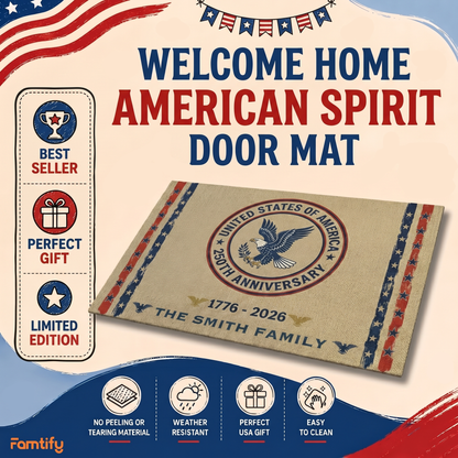USA Semiquincentennial 1776-2026 Custom Family Name Doormat