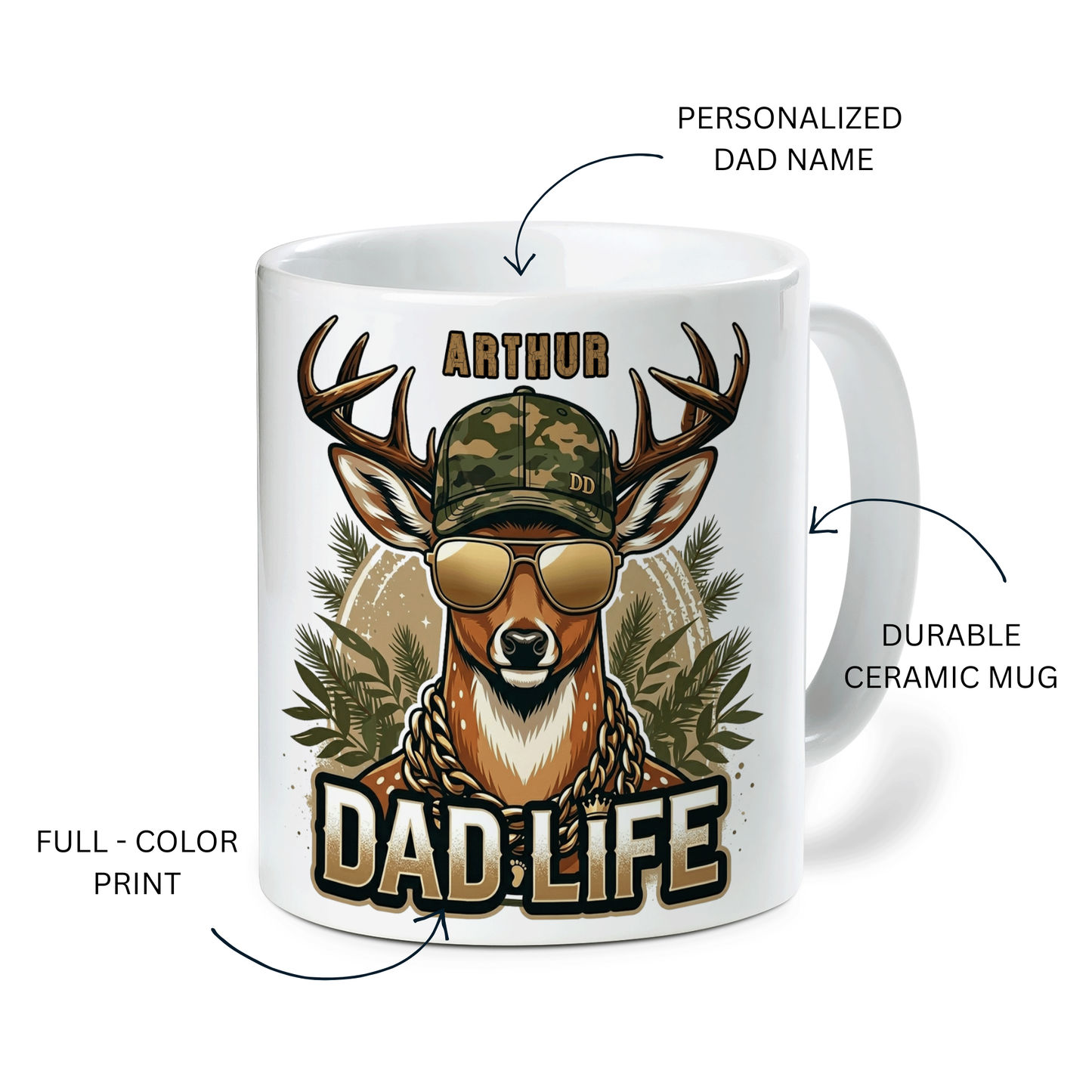 Personalized Dad Life Mug – Custom Name Deer Coffee Mug for Father