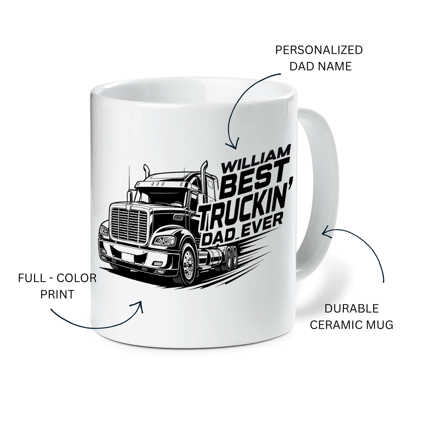 Custom Name Best Truckin’ Dad Ever Mug – Personalized Truck Driver Gift for Dad
