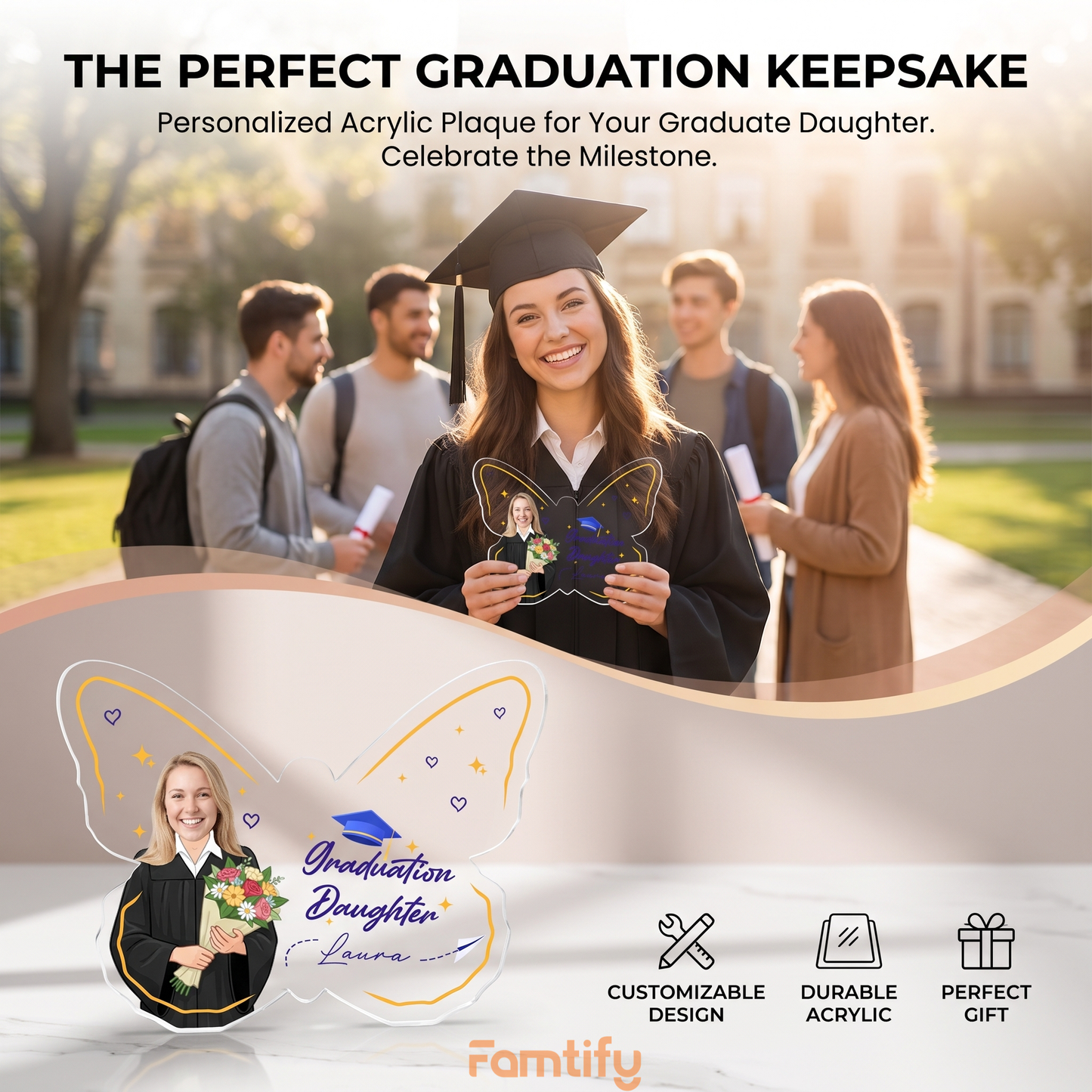 Personalized Graduation Daughter Butterfly Acrylic Plaque – Custom Photo Keepsake