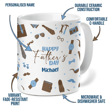 Personalized Happy Father’s Day Ceramic Mug Custom Name Gift for Dad Birthday Gift Idea