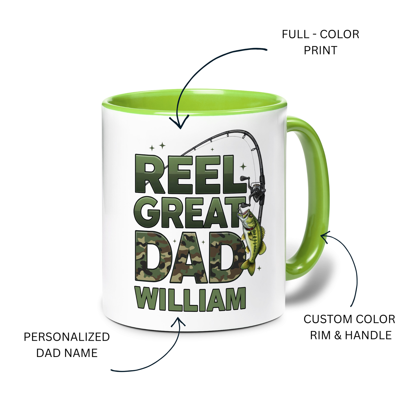 Personalized Fishing Mug for Dad – Real Great Dad Custom Name Coffee Mug