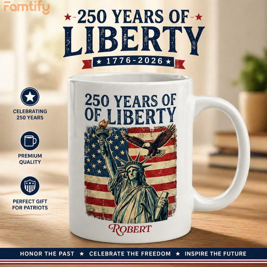 250 Years of Liberty Personalized White Mug - Custom Name America 250 Patriotic Mug 1776 - 2026