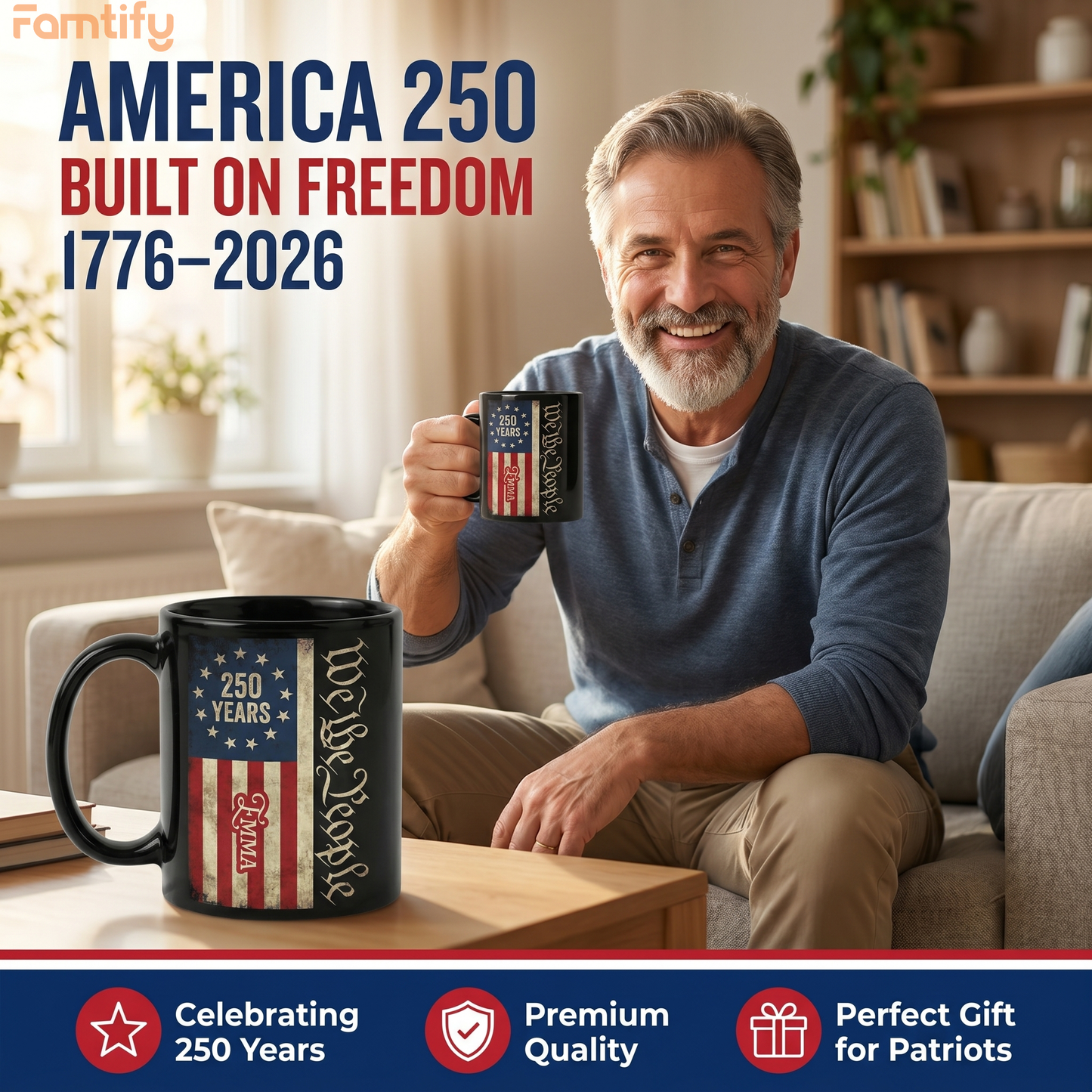 We The People America 250 Personalized Black Mug – Custom Name Patriotic USA Semiquincentennial Mug