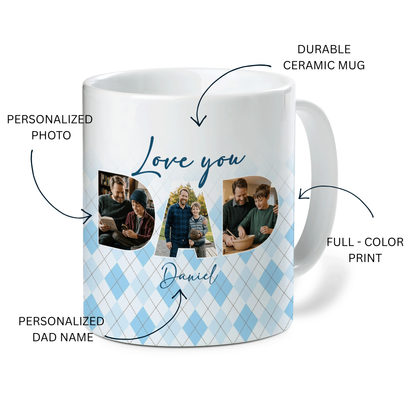 Personalized Love You Dad Photo Mug – Custom Name & Picture Coffee Cup for Father, Father’s Day Gift from Kids