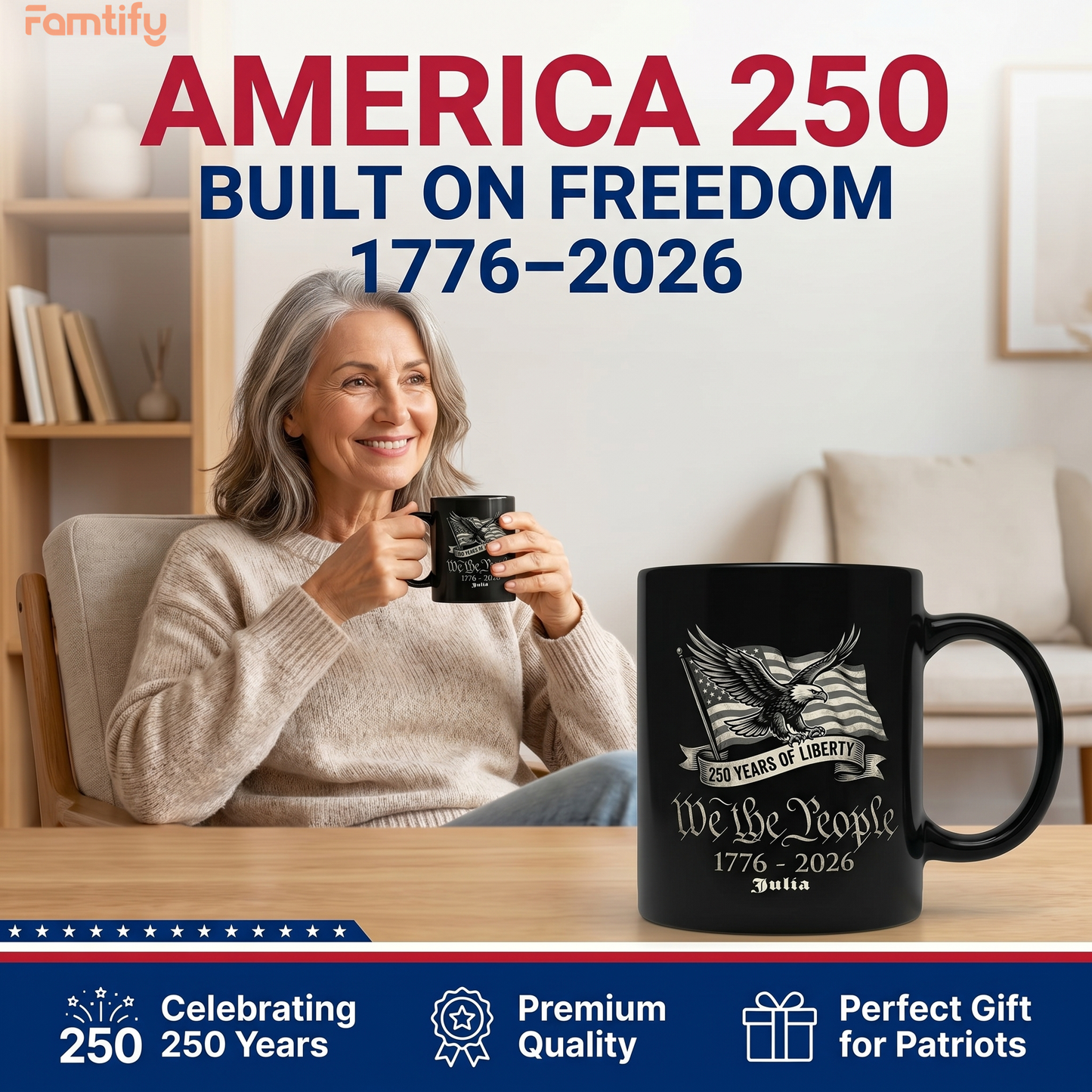250 Years of Liberty We The People Personalized Black Mug – Custom Name American Eagle 1776-2026 Mug