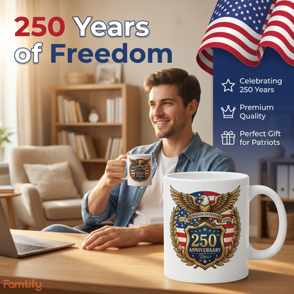 250th Anniversary Semiquincentennial Personalized White Mug – Custom Name Patriotic USA 1776–2026 Mug