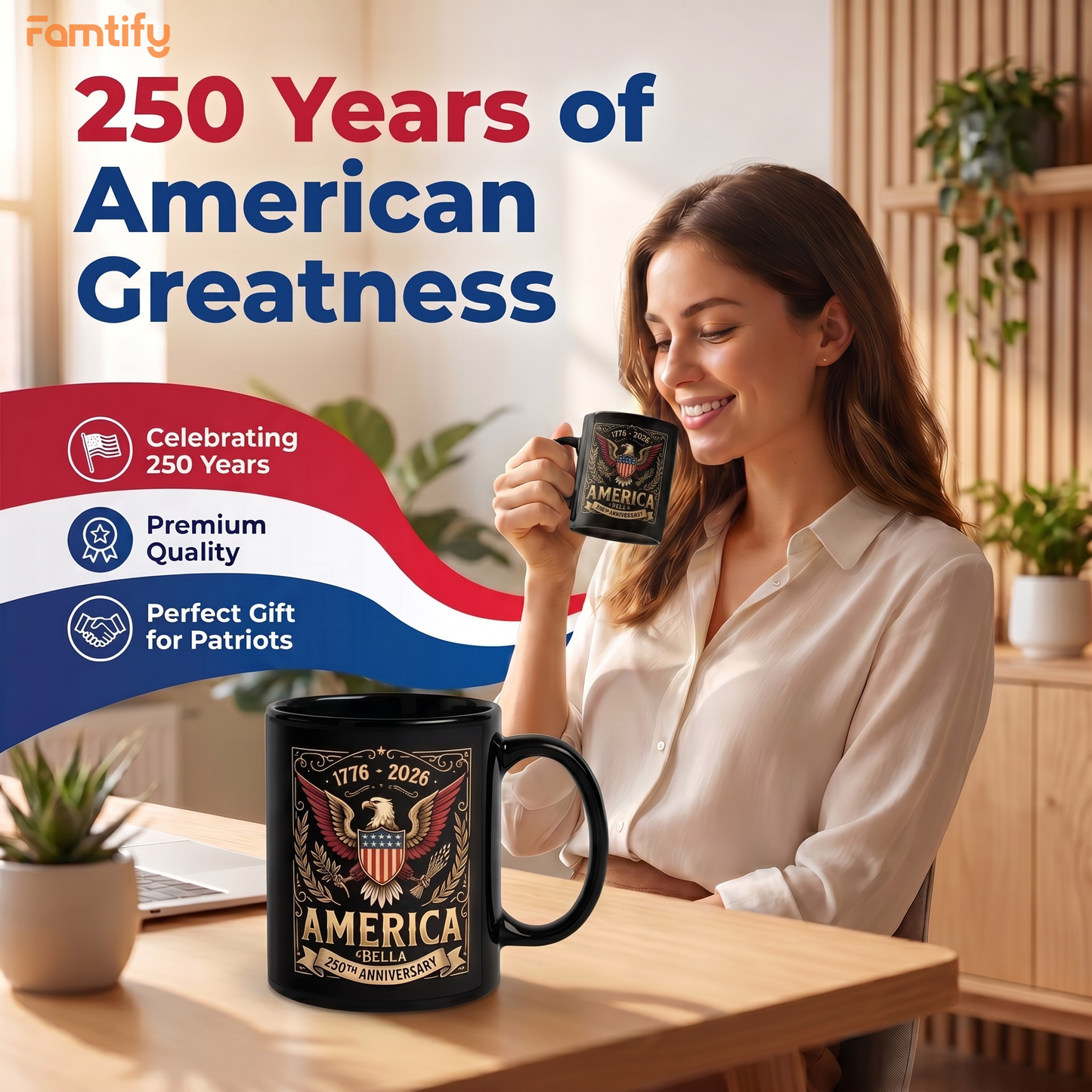 America 250th Anniversary Personalized Black Mug – Custom Name Patriotic Eagle 1776–2026 Mug