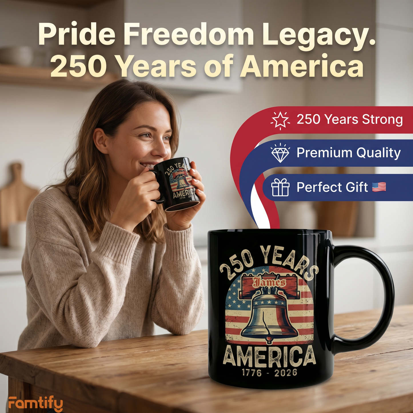America 250 Liberty Bell Personalized Black Mug – USA 1776-2026 250 Years Patriotic Mug