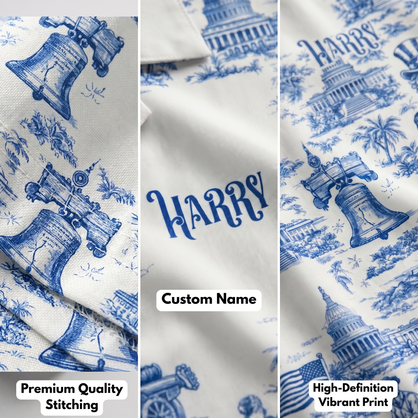 America 250th Anniversary Toile De Jouy Style Hawaii Shirt
