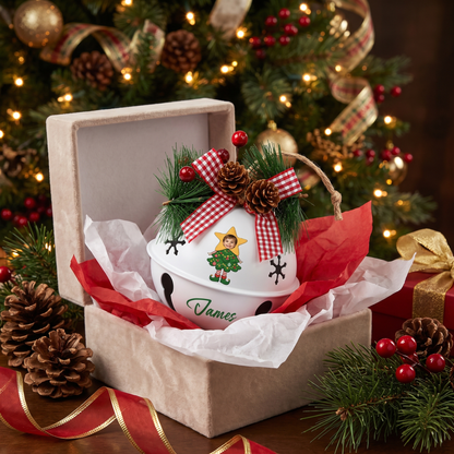 Custom photo star tree elf jingle bell ornament for the Christmas tree