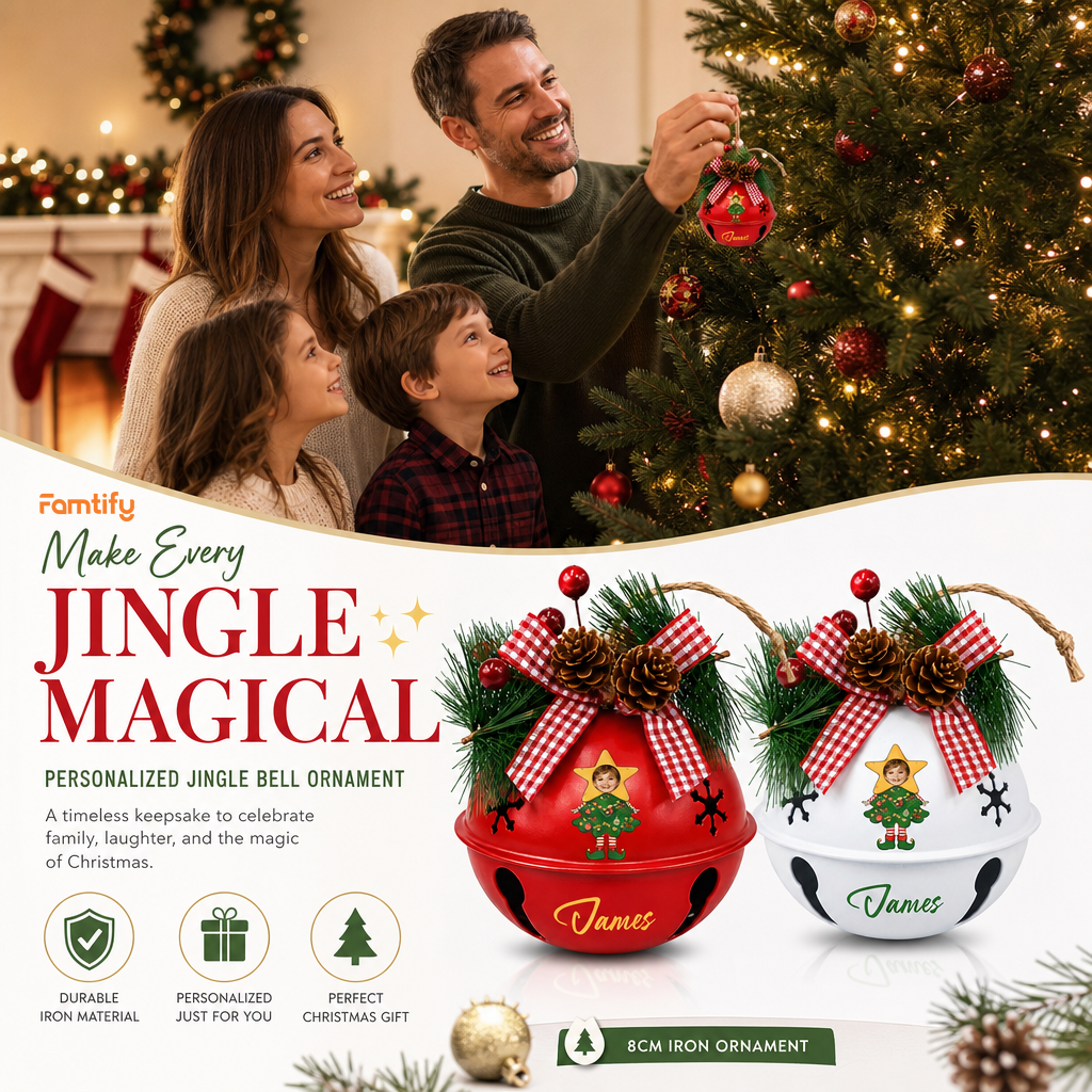 Personalized jingle bell ornament color options, durable iron, 8 cm ornament