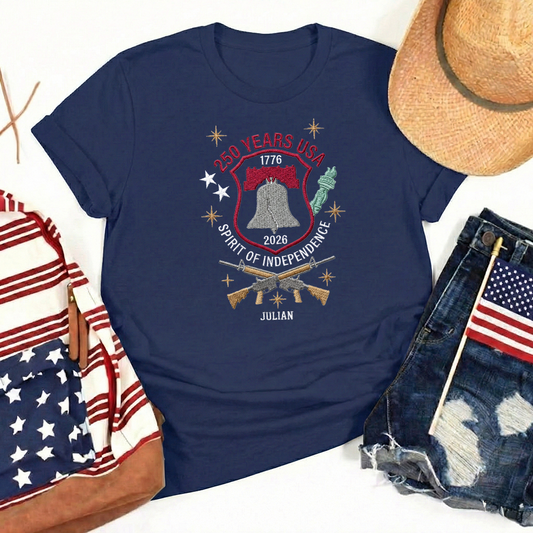 USA 250 Years of Freedom Embroidered T-Shirt - Classic Patriotic Gift