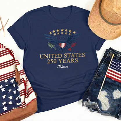 Custom Embroidered USA 250 Years T-Shirt – Semiquincentennial Patriotic Tee