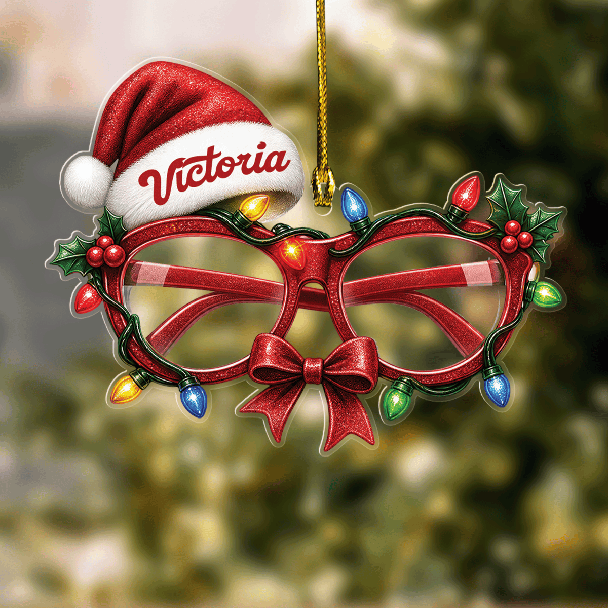 Personalized Christmas Glasses Santa Hat Name Acrylic Ornament