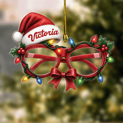 Personalized Christmas Glasses Santa Hat Name Acrylic Ornament