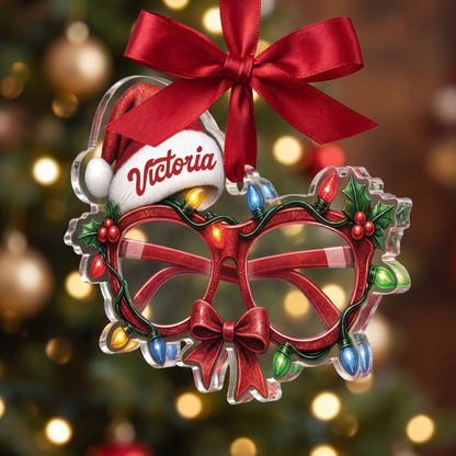 Personalized Christmas Glasses Santa Hat Name Acrylic Ornament, view 2