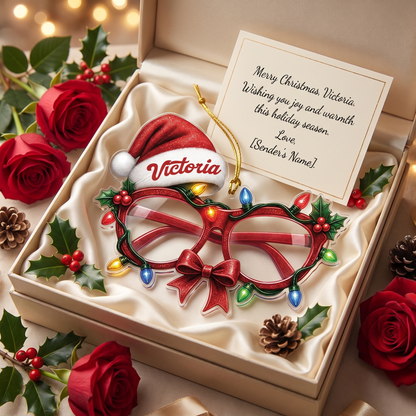 Personalized Christmas Glasses Santa Hat Name Acrylic Ornament, view 3